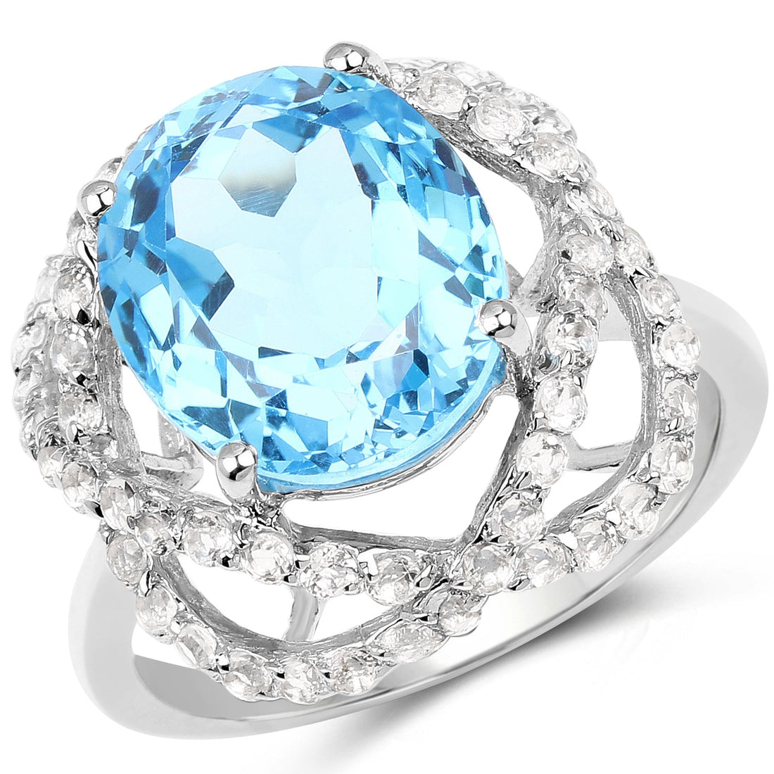 7.32 Carat Genuine Swiss Blue Topaz &amp; White Topaz .925 Sterling Silver Ring by Bids.com