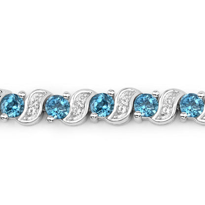 1.34 Carat Genuine London Blue Topaz and White Topaz .925 Sterling Silver Bracelet  DestGlow