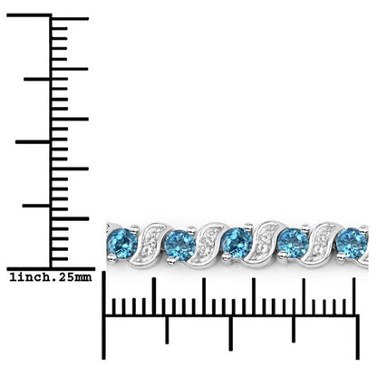 1.34 Carat Genuine London Blue Topaz and White Topaz .925 Sterling Silver Bracelet  DestGlow