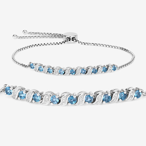 1.34 Carat Genuine London Blue Topaz and White Topaz .925 Sterling Silver Bracelet  DestGlow