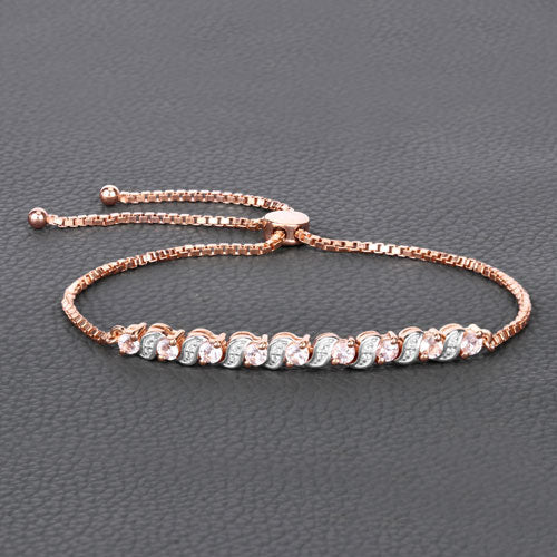0.89 Carat Genuine Morganite and White Topaz .925 Sterling Silver Bracelet by Bids.com