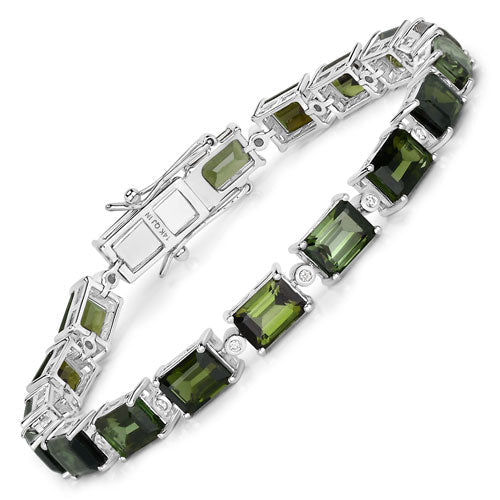 19.04 Carat Genuine Green Tourmaline and White Diamond 14K White Gold Bracelet by Bids.com