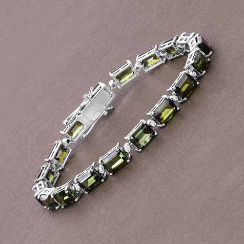 19.04 Carat Genuine Green Tourmaline and White Diamond 14K White Gold Bracelet by Bids.com