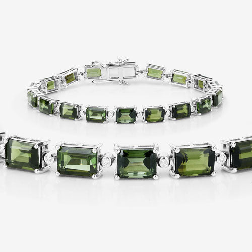 19.04 Carat Genuine Green Tourmaline and White Diamond 14K White Gold Bracelet by Bids.com
