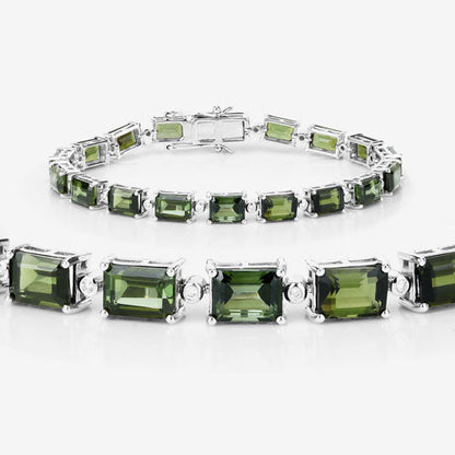 19.04 Carat Genuine Green Tourmaline and White Diamond 14K White Gold Bracelet by Bids.com