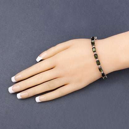 19.04 Carat Genuine Green Tourmaline and White Diamond 14K White Gold Bracelet by Bids.com