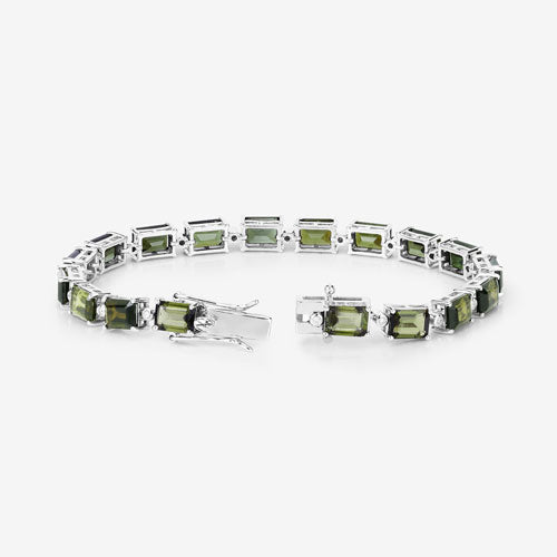 19.04 Carat Genuine Green Tourmaline and White Diamond 14K White Gold Bracelet by Bids.com