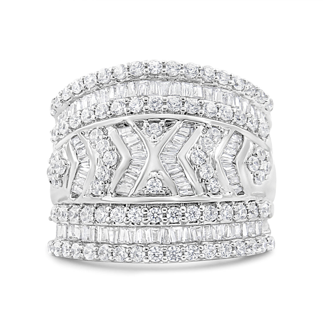 .925 Sterling Silver 2.0 Cttw Diamond Edge Multi-Row Ring Band ( J-K Color, I3 Clarity) - Ring Size 7 by Bids.com