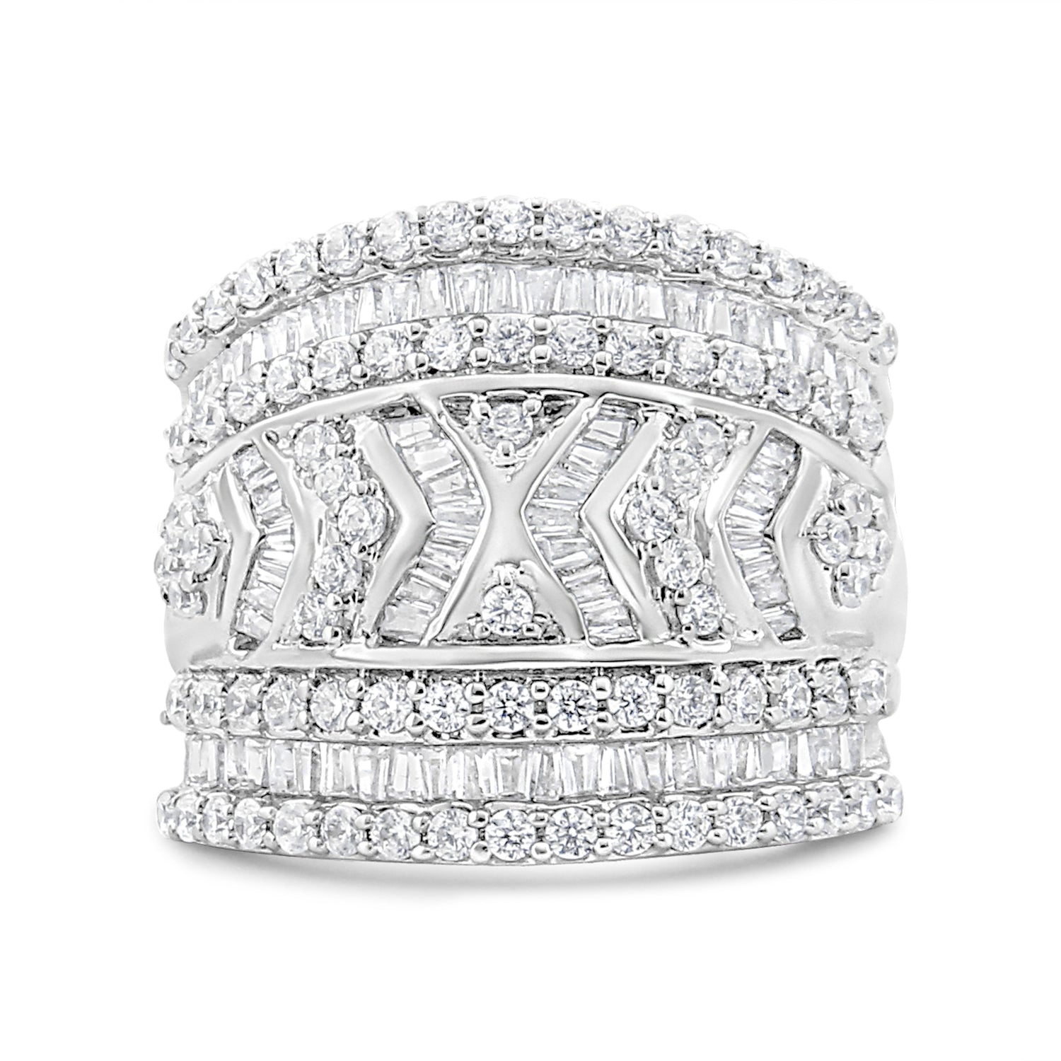 .925 Sterling Silver 2.0 Cttw Diamond Edge Multi-Row Ring Band ( J-K Color, I3 Clarity) - Ring Size 7 by Bids.com