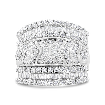 .925 Sterling Silver 2.0 Cttw Diamond Edge Multi-Row Ring Band ( J-K Color, I3 Clarity) - Ring Size 7 by Bids.com