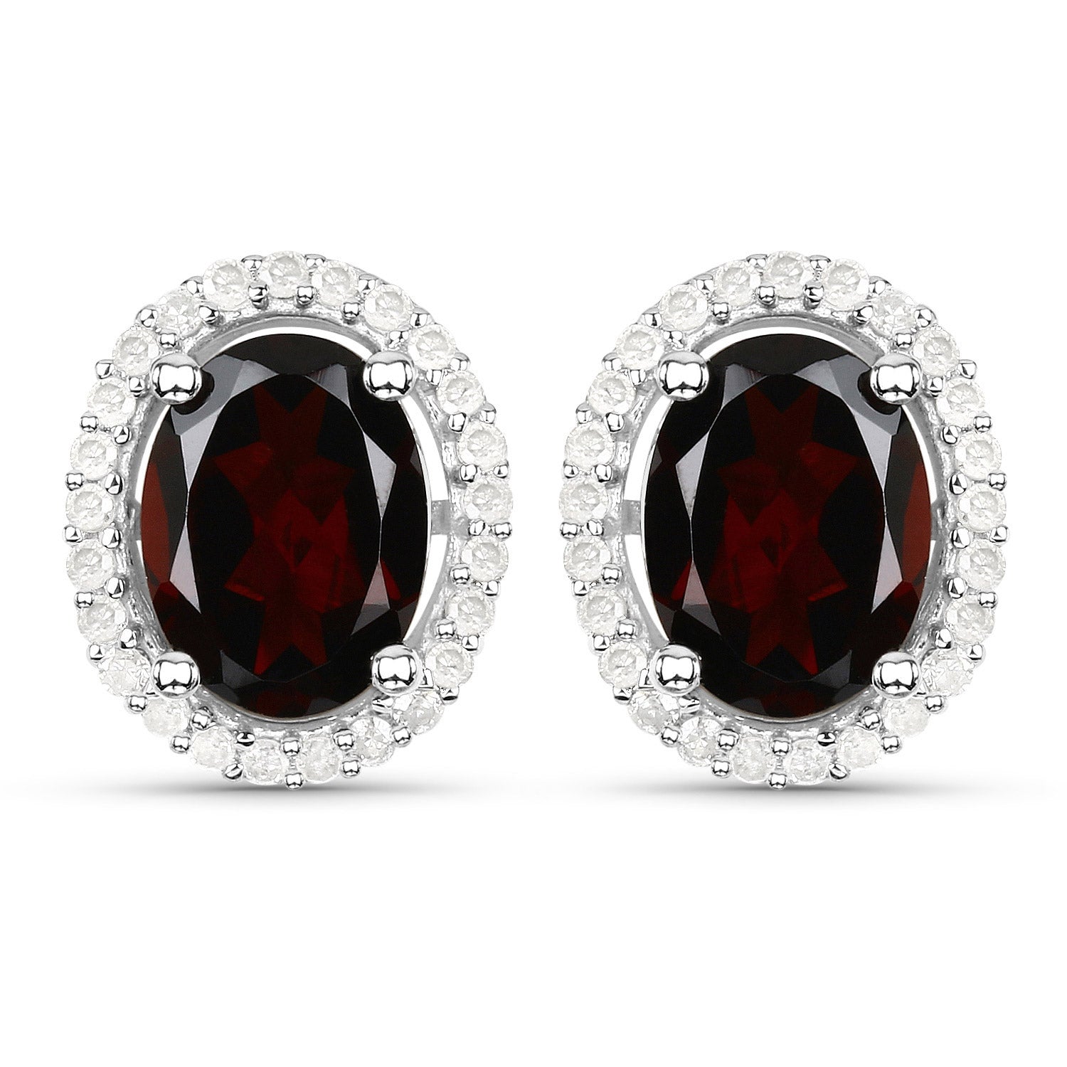 2.77 Carat Genuine Garnet and White Diamond .925 Sterling Silver Earrings  DestGlow