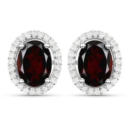 2.77 Carat Genuine Garnet and White Diamond .925 Sterling Silver Earrings  DestGlow