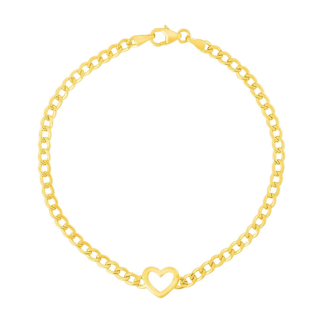 14k Yellow Gold 7 inch Curb Chain Bracelet with Heart  DestGlow