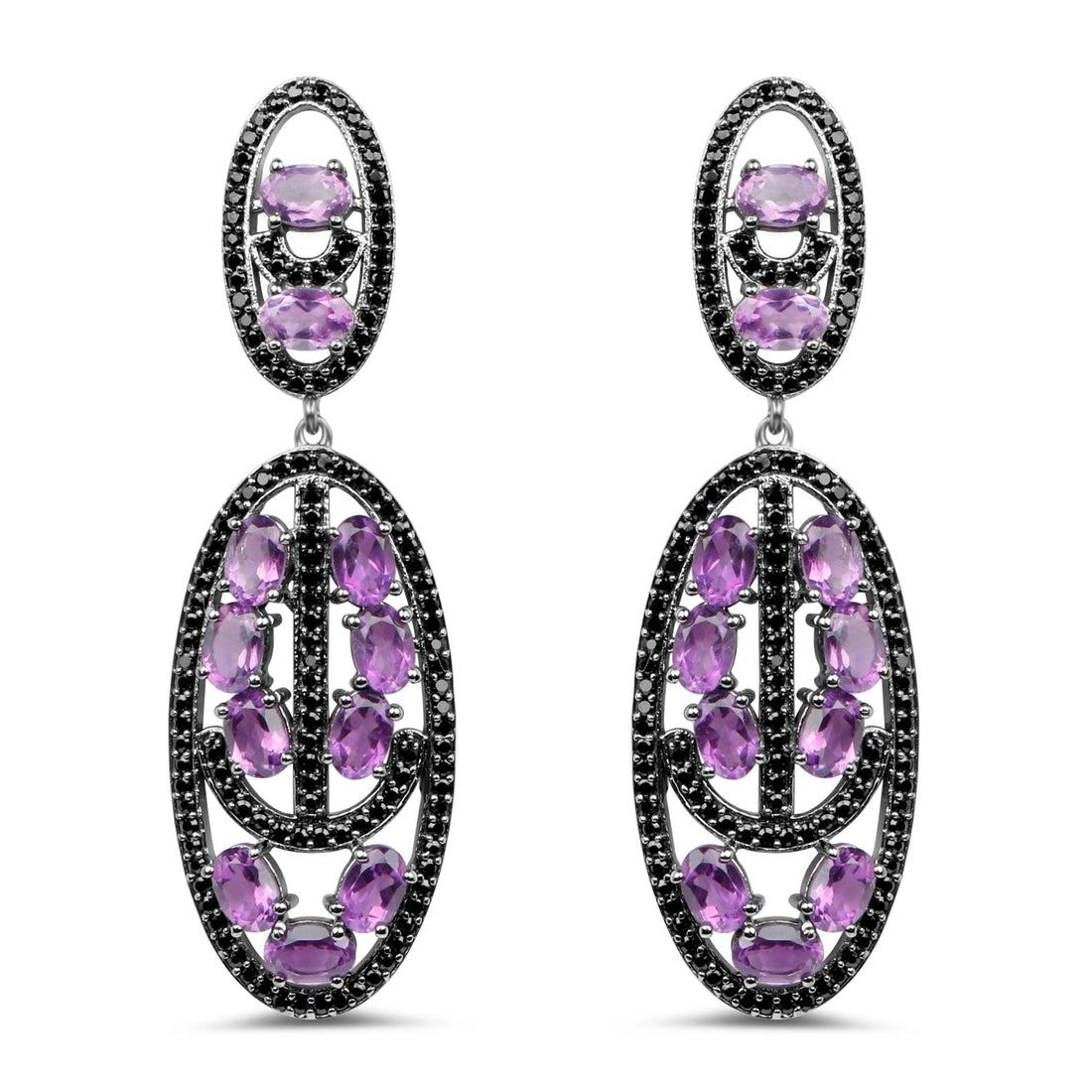 12.45 Carat Genuine Amethyst and Black Spinel .925 Sterling Silver Earrings by Bids.com