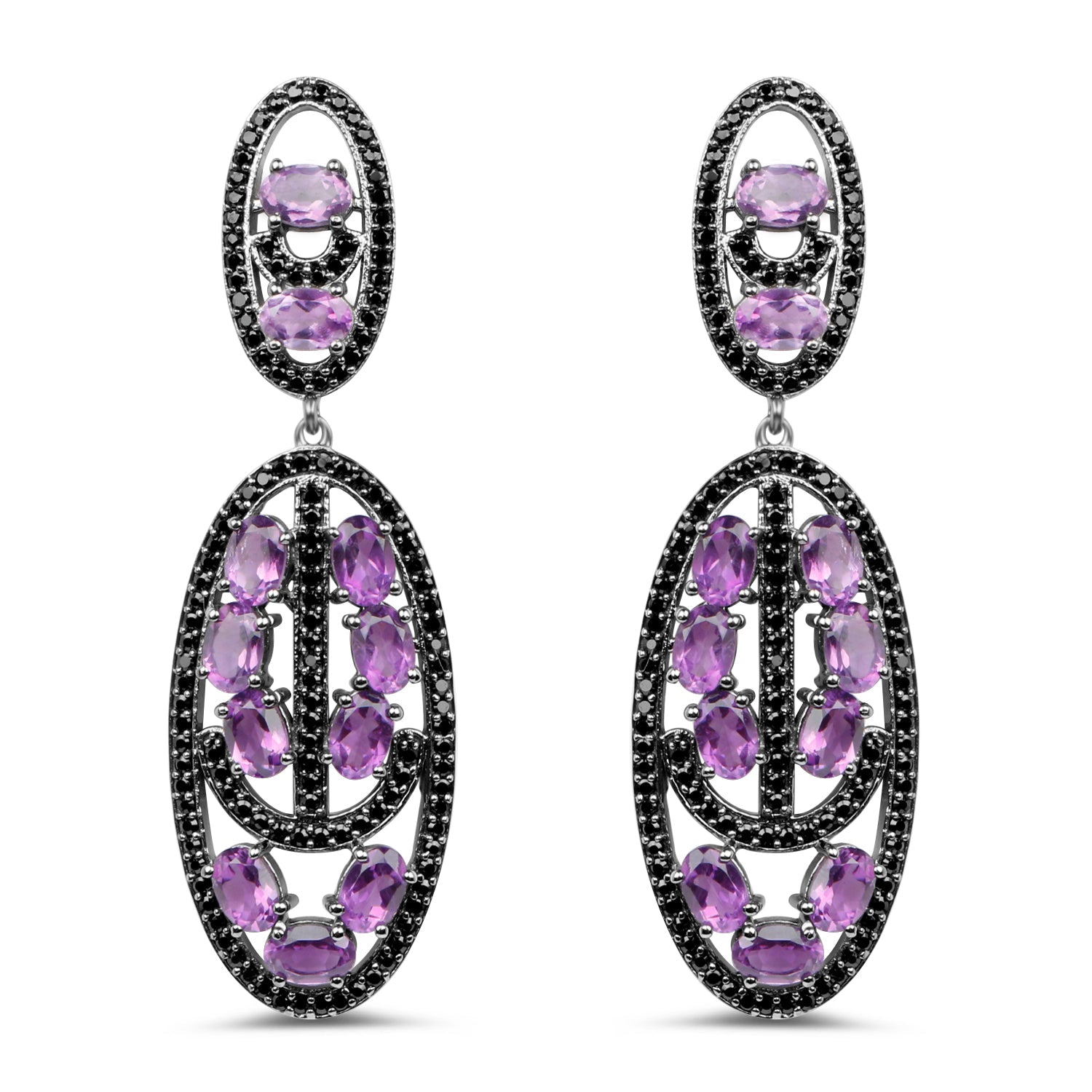12.45 Carat Genuine Amethyst and Black Spinel .925 Sterling Silver Earrings by Bids.com