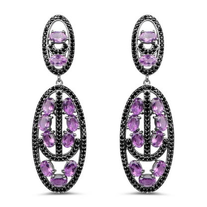 12.45 Carat Genuine Amethyst and Black Spinel .925 Sterling Silver Earrings by Bids.com