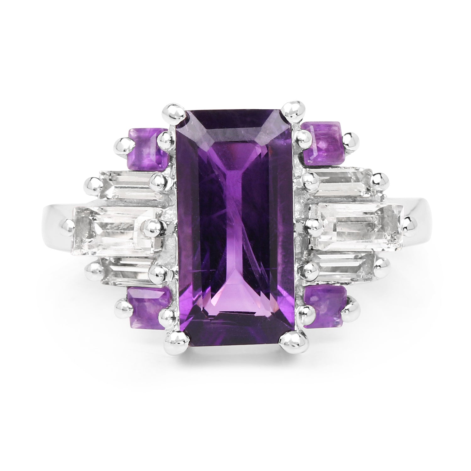 4.20 Carat Genuine Amethyst and White Topaz .925 Sterling Silver Ring  DestGlow