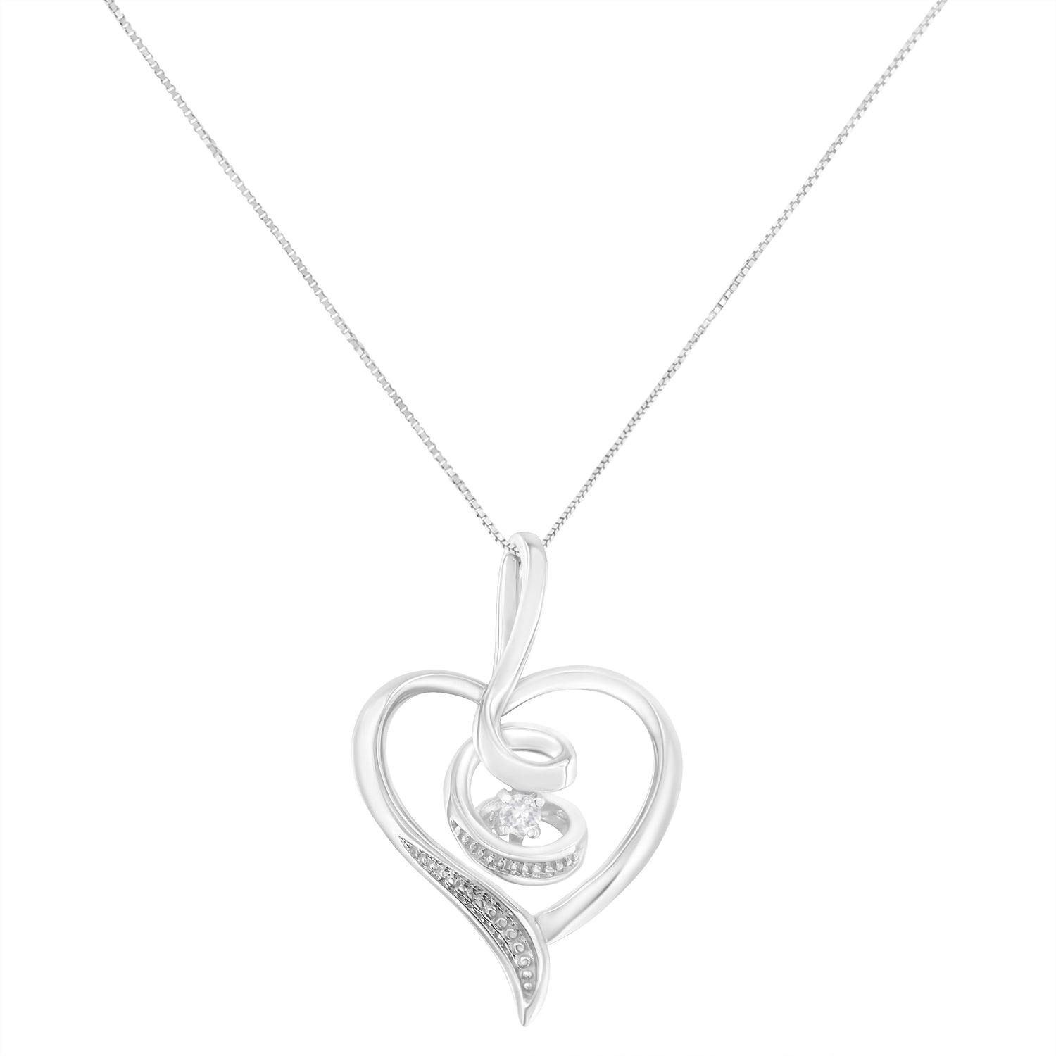 Espira 10K White Gold .03 Cttw Diamond-Accented Round-Cut Diamond Swirl Open Heart 18" Pendant Necklace (I-J Color, I2-I3 Clarity) by Bids.com