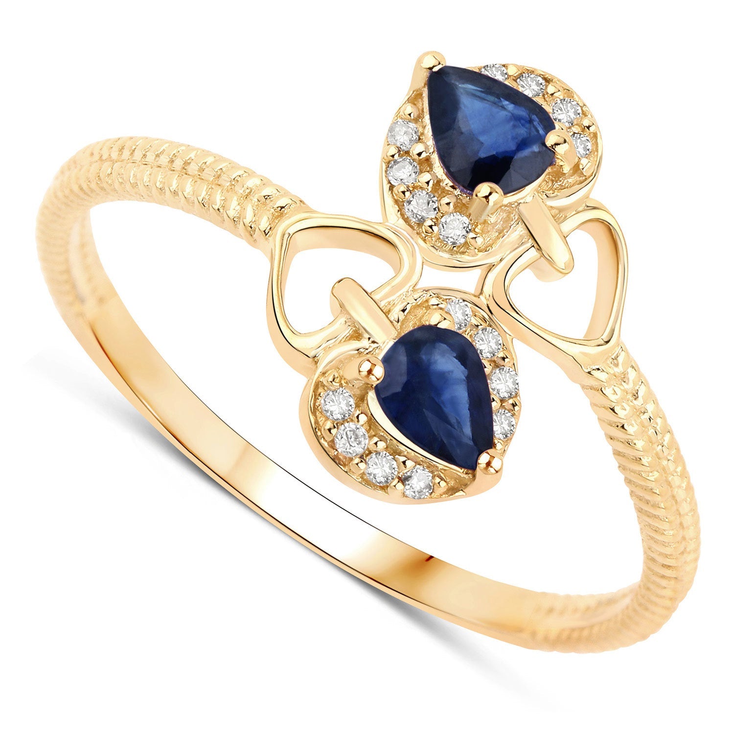 0.34 Carat Genuine Blue Sapphire and White Diamond 14K Yellow Gold Ring by Bids.com