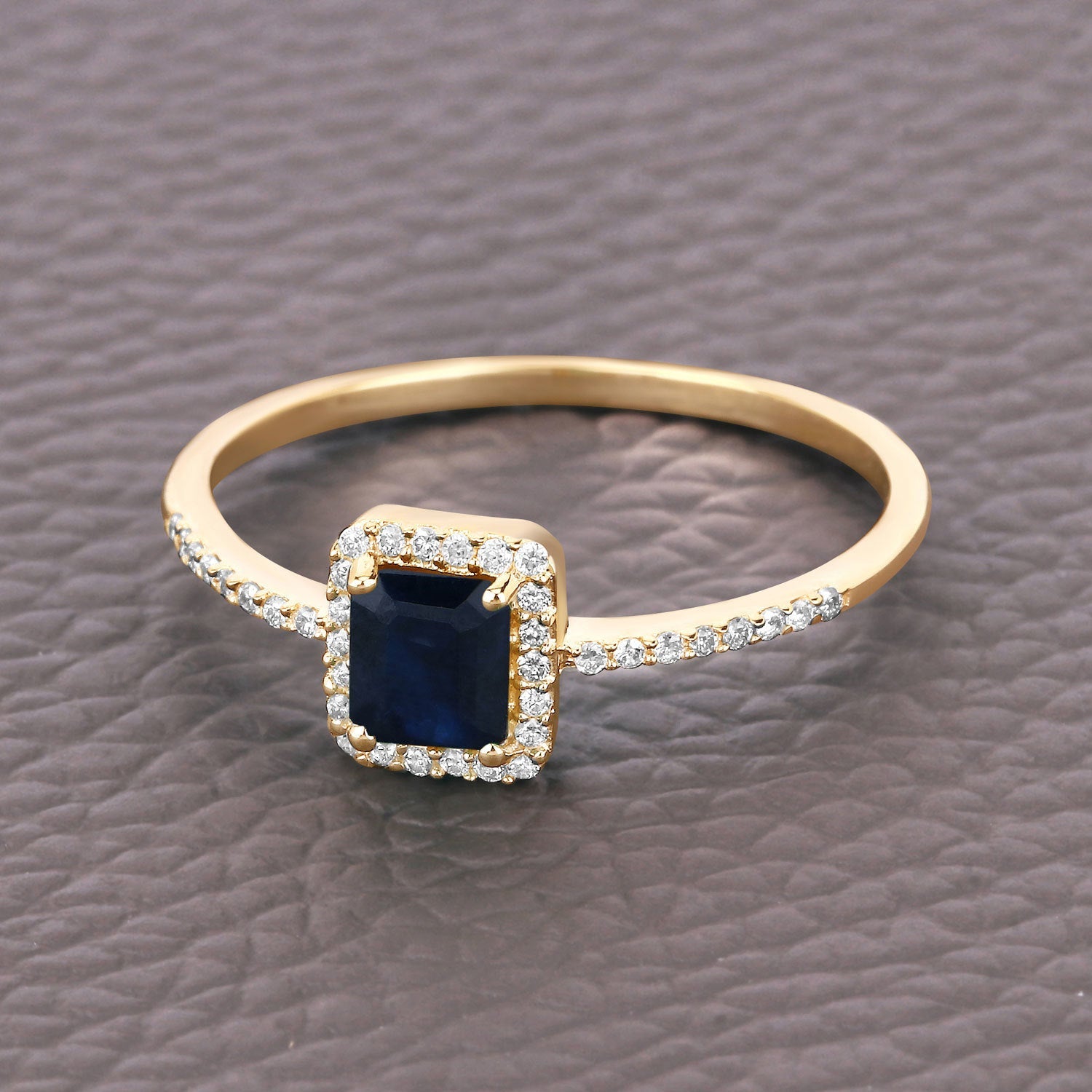 0.60 Carat Genuine Blue Sapphire and White Diamond 14K Yellow Gold Ring by Bids.com