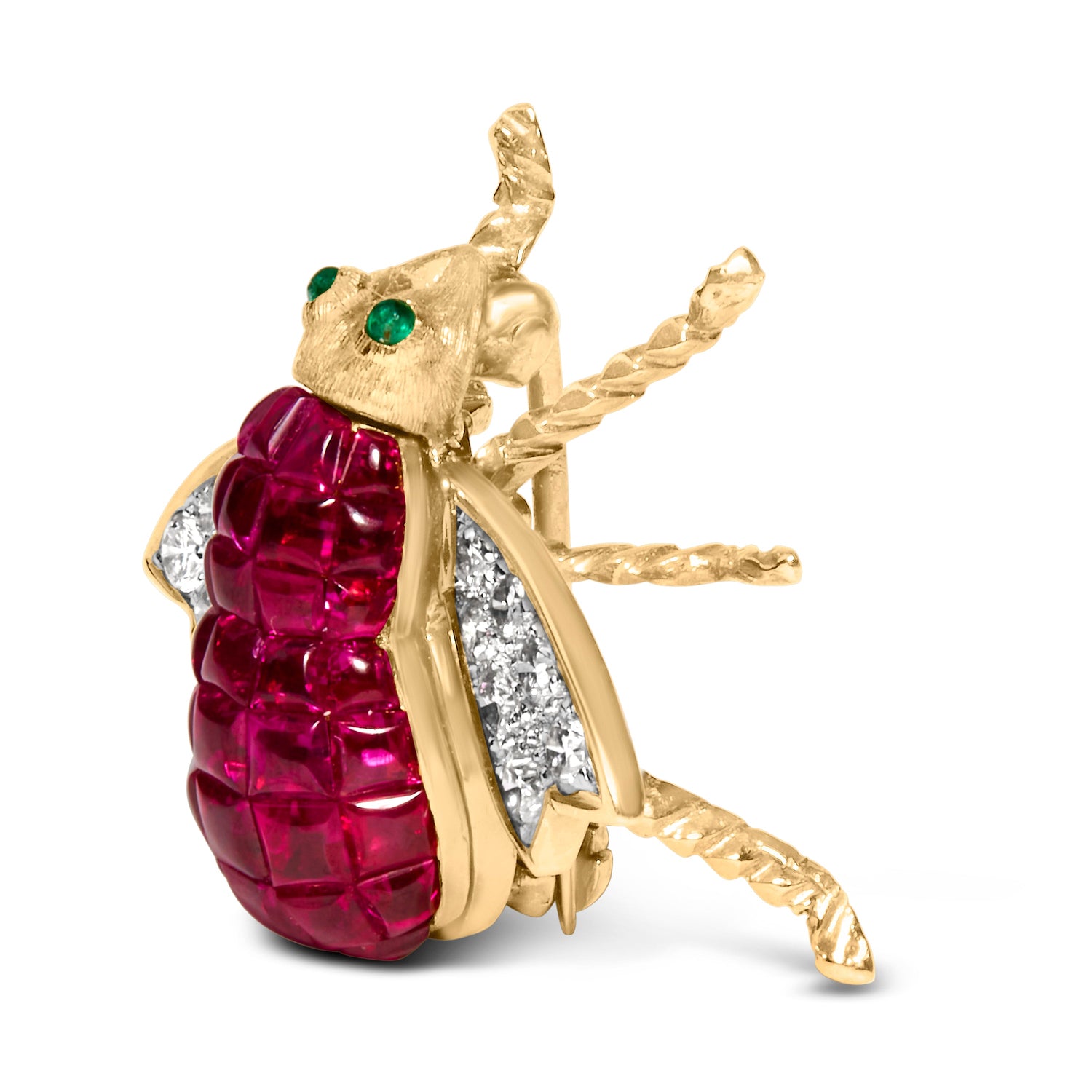18K Yellow Gold 3/8 Cttw Diamond and 6 3/4 Cttw Red Ruby Bumblebee Brooch Pin (F-G Color, VS2-SI1 Clarity) by Bids.com