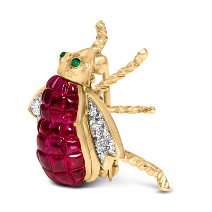 18K Yellow Gold 3/8 Cttw Diamond and 6 3/4 Cttw Red Ruby Bumblebee Brooch Pin (F-G Color, VS2-SI1 Clarity) by Bids.com