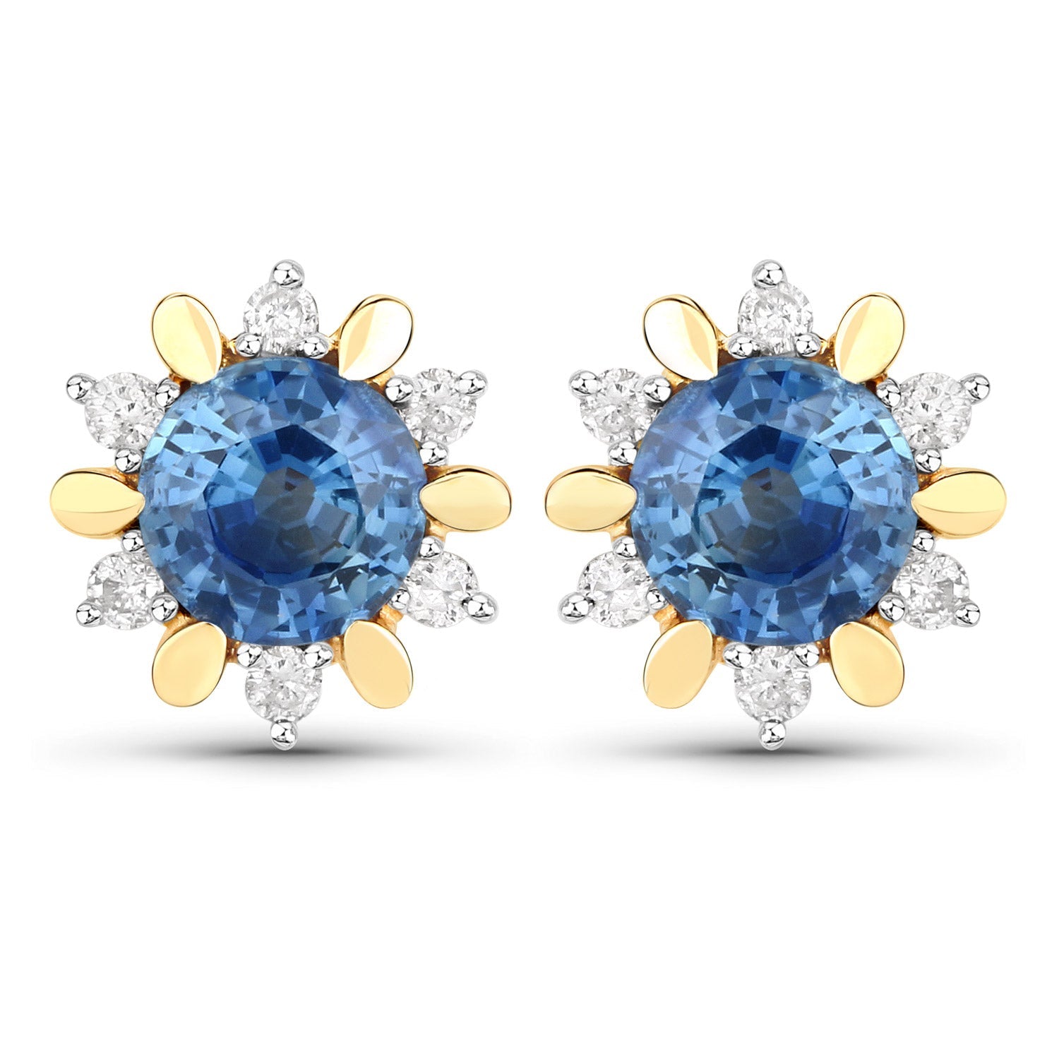 1.87 Carat Genuine Blue Sapphire and White Diamond 14K Yellow Gold Earrings by Bids.com