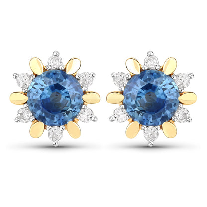 1.87 Carat Genuine Blue Sapphire and White Diamond 14K Yellow Gold Earrings by Bids.com