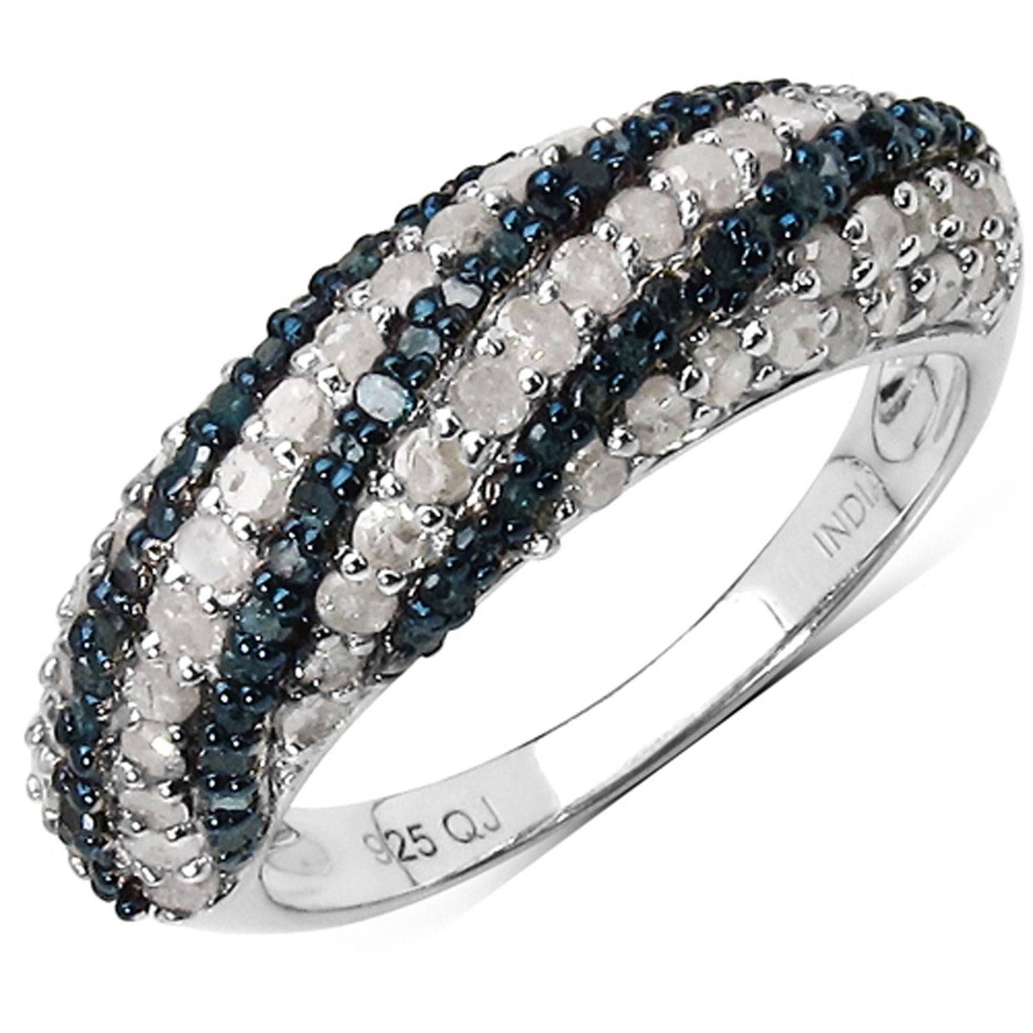 1.25 Carat Genuine Blue Diamond and White Diamond .925 Sterling Silver Ring by Bids.com