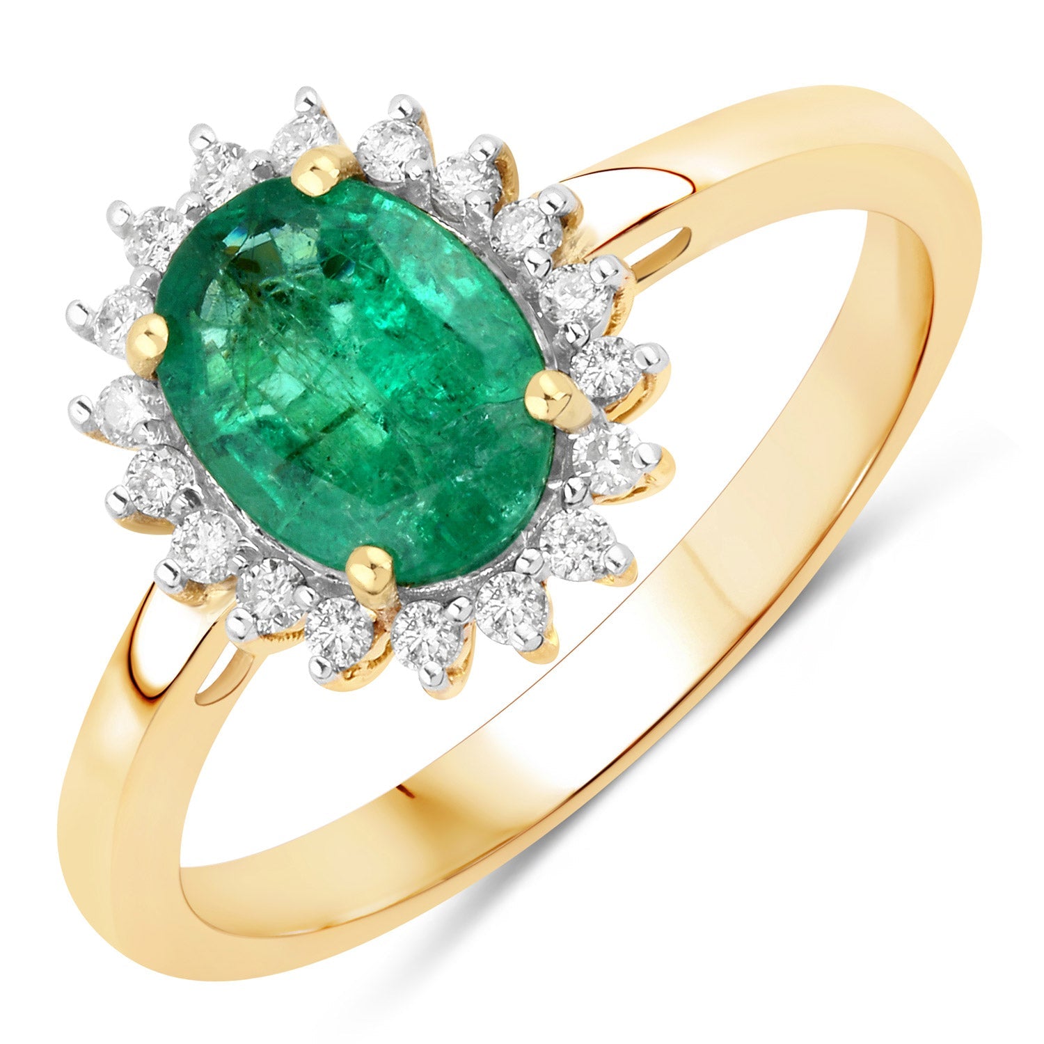1.34 Carat Genuine Zambian Emerald and White Diamond 14K Yellow Gold Ring by Bids.com