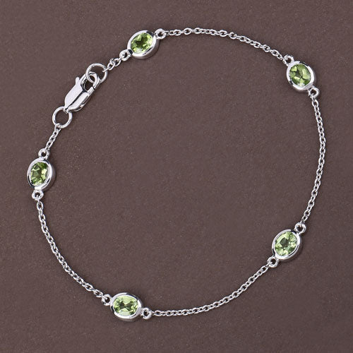 1.75 Carat Genuine Peridot .925 Sterling Silver Bracelet  DestGlow