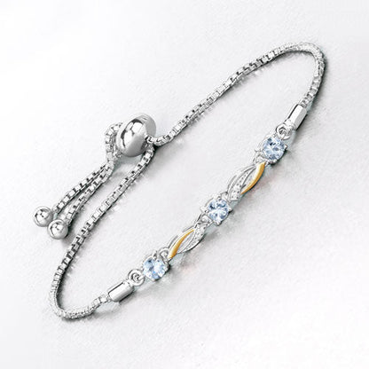 0.74 Carat Genuine Aquamarine and White Sapphire .925 Sterling Silver Bracelet