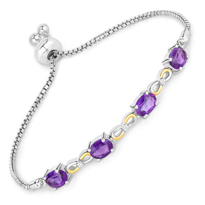 3.27 Carat Genuine Amethyst and White Topaz .925 Sterling Silver Bracelet  DestGlow