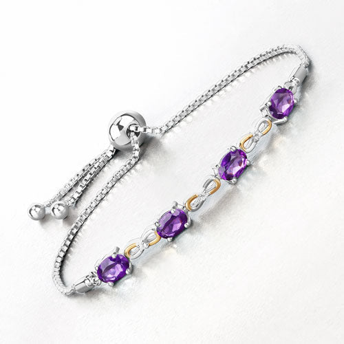 3.27 Carat Genuine Amethyst and White Topaz .925 Sterling Silver Bracelet  DestGlow
