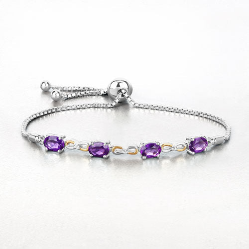 3.27 Carat Genuine Amethyst and White Topaz .925 Sterling Silver Bracelet  DestGlow