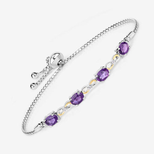 3.27 Carat Genuine Amethyst and White Topaz .925 Sterling Silver Bracelet  DestGlow