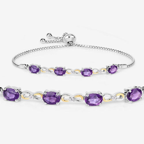 3.27 Carat Genuine Amethyst and White Topaz .925 Sterling Silver Bracelet  DestGlow