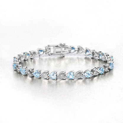 7.64 Carat Genuine Blue Topaz and White Diamond .925 Sterling Silver Bracelet