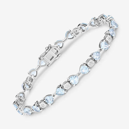 7.36 Carat Genuine Aquamarine and White Diamond .925 Sterling Silver Bracelet by Bids.com