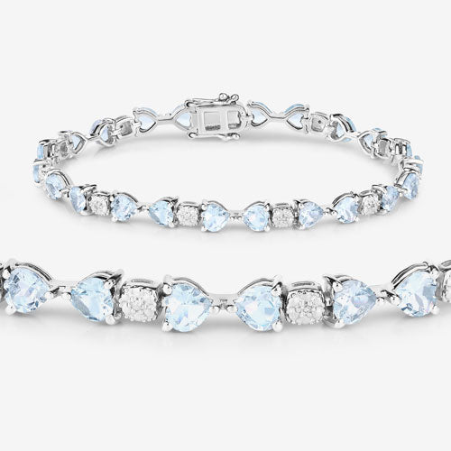 7.36 Carat Genuine Aquamarine and White Diamond .925 Sterling Silver Bracelet by Bids.com