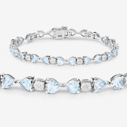 7.36 Carat Genuine Aquamarine and White Diamond .925 Sterling Silver Bracelet by Bids.com
