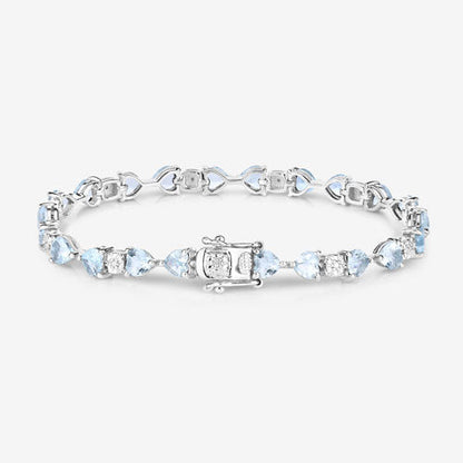7.36 Carat Genuine Aquamarine and White Diamond .925 Sterling Silver Bracelet by Bids.com