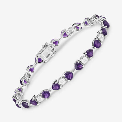 9.56 Carat Genuine Amethyst and White Diamond .925 Sterling Silver Bracelet by Bids.com