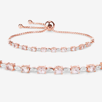 1.38 Carat Genuine Morganite and White Diamond .925 Sterling Silver Bracelet by Bids.com