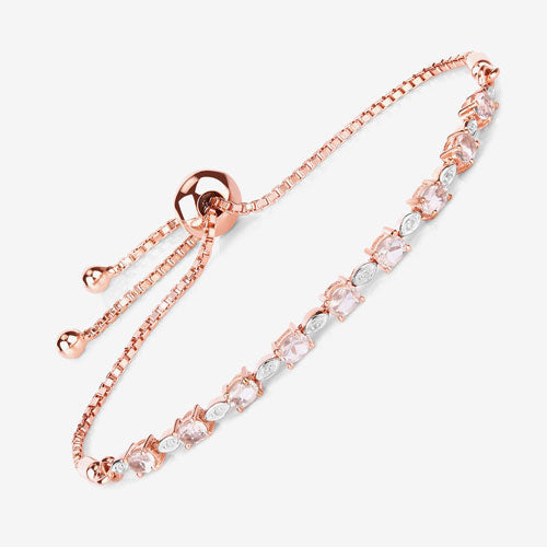 1.38 Carat Genuine Morganite and White Diamond .925 Sterling Silver Bracelet by Bids.com