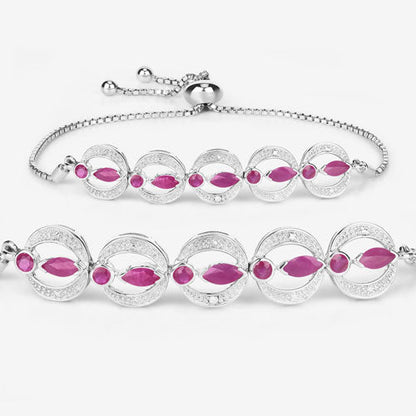 1.65 Carat Genuine Ruby and White Diamond .925 Sterling Silver Bracelet