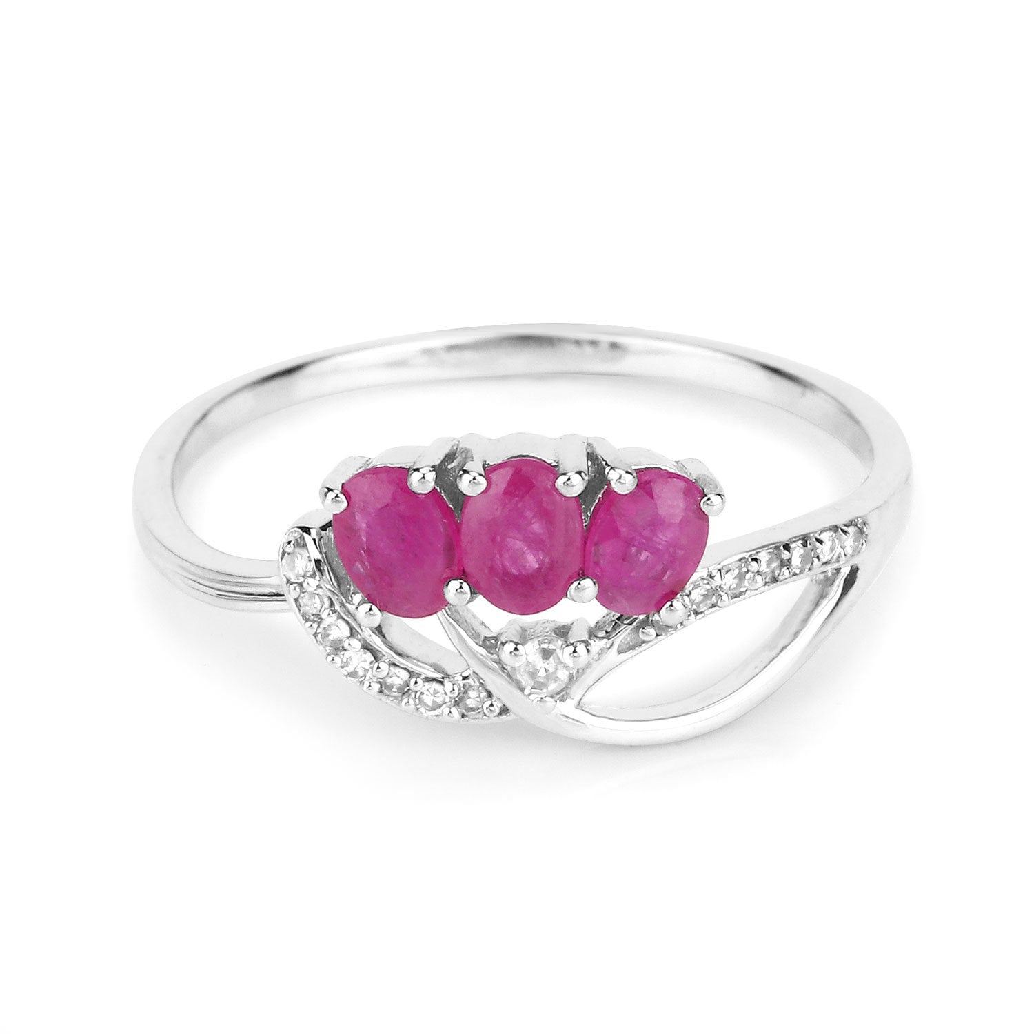 0.71 Carat Genuine Ruby and White Diamond 14K White Gold Ring by Bids.com