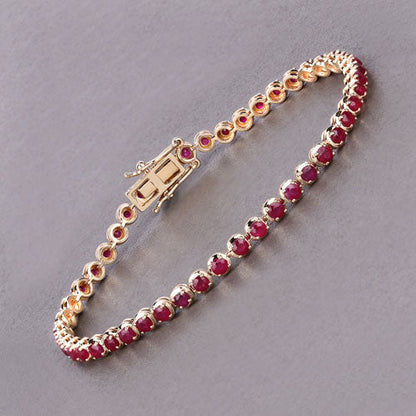 3.13 Carat Genuine Mozambique Ruby 14K Yellow Gold Bracelet by Bids.com