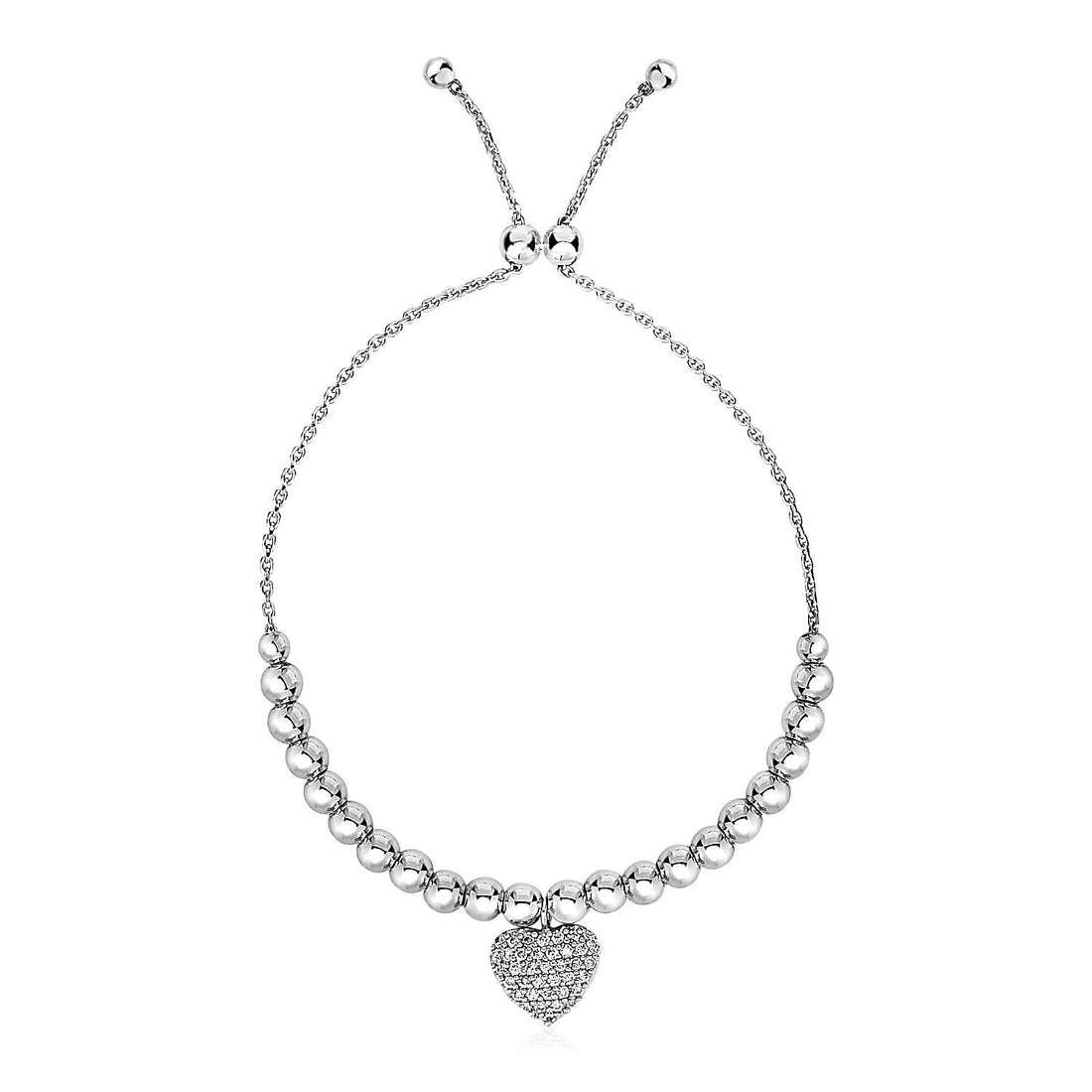 Adjustable Bead Bracelet with Round Charm and Cubic Zirconias in Sterling Silver by Bids.com