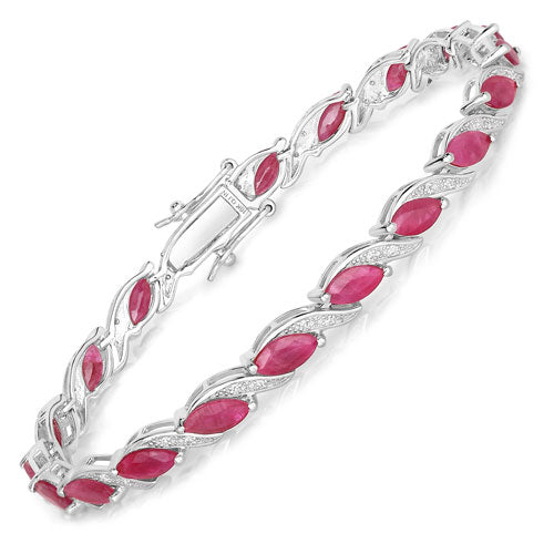 7.78 Carat Genuine Ruby and White Diamond 10K White Gold Bracelet by Bids.com